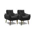 Kit 2 Poltronas Para Sala Decorativa Opala Pés Madeira Suede Preto Império Decor