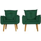 Kit 2 Poltronas Para Sala Decorativa Opala Suede Verde Escuro