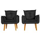 Kit 2 Poltronas Para Sala Decorativa Opala Veludo Preto