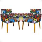 Kit 2 Poltronas Para Sala Decorativas Nina Suede Estampado Pé Castanho - Clique E Decore