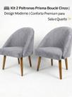 Kit 2 Poltronas Prisma Bouclé Cinza Design Moderno Conforto Premium para Sala e Quarto