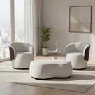 Kit 2 Poltronas + Puff Decorativo Beatriz Orgânico Composê Couro Marrom Couro Branco Ms Decor