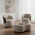 Kit 2 Poltronas + Puff Decorativo Beatriz Orgânico Composê Couro Marrom Suede Bege Mz Decor