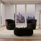 Kit 2 Poltronas + Puff Decorativo Beatriz Orgânico Composê Couro Marrom Suede Preto Ms Decor Kit 2 Poltronas + Puff Decorativo Beatriz Orgânico Composê Couro Marrom Suede Preto Ms Decor