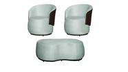 Kit 2 Poltronas + Puff Decorativo Beatriz Orgânico Composê Couro Marrom Veludo Acqua Ms Decor