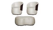 Kit 2 Poltronas + Puff Decorativo Beatriz Orgânico Composê Couro Marrom Veludo Bege Ms Decor