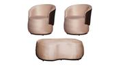 Kit 2 Poltronas + Puff Decorativo Beatriz Orgânico Composê Couro Marrom Veludo Rosa Ms Decor