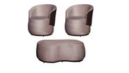 Kit 2 Poltronas + Puff Decorativo Beatriz Orgânico Composê Couro Marrom Veludo Rosê Ms Decor