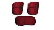 Kit 2 Poltronas + Puff Decorativo Beatriz Orgânico Composê Couro Marrom Veludo Vermelho Ms Decor