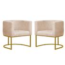 Kit 2 Poltronas Reforçada Decorativa Sala Estar Jantar Gabriela Base Ferro Dourada Suede