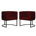 Kit 2 Poltronas Reforçada Decorativa Sala Estar Jantar Gabriela Base Ferro Preto Suede Marsala