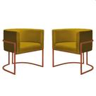 Kit 2 Poltronas Reforçadas Decorativa Sala Nayara Base Ferro Bronze Suede Amarelo