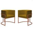 Kit 2 Poltronas Reforçadas Decorativa Sala Nayara Base Ferro Bronze Suede Mostarda