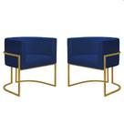 Kit 2 Poltronas Reforçadas Decorativa Sala Nayara Base Ferro Dourada Suede Azul Marinho