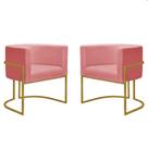 Kit 2 Poltronas Reforçadas Decorativa Sala Nayara Base Ferro Dourada Suede