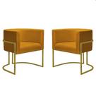 Kit 2 Poltronas Reforçadas Decorativa Sala Nayara Base Ferro Dourada Suede Mostarda