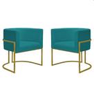 Kit 2 Poltronas Reforçadas Decorativa Sala Nayara Base Ferro Dourado Suede