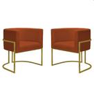 Kit 2 Poltronas Reforçadas Decorativa Sala Nayara Base Ferro Dourado Suede Terracota