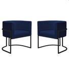 Kit 2 Poltronas Reforçadas Decorativa Sala Nayara Base Ferro Preto Suede Azul Marinho