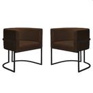 Kit 2 Poltronas Reforçadas Decorativa Sala Nayara Base Ferro Preto Suede