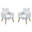 Kit 2 Poltronas Rodapé e Botões Nina Couro Branco Aradecor