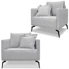 Kit 2 Poltronas Sala De Estar Liv Pes Aço Linho Grigio Ezz