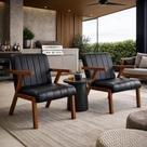 Kit 2 Poltronas Serena Pés Madeira Maciça Para Sala De Estar Ou TV Tecido material sintético Moderna Decorativa cor:preto/imbuia