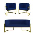 Kit 2 Poltronas + Sofá 2 Lugares Base De Metal Gold Balaqui Azul Marinho