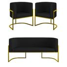 Kit 2 Poltronas + Sofá 2 Lugares Base De Metal Gold material sintético Preto
