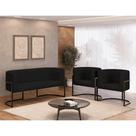 Kit 2 Poltronas + Sofá 2 Lugares Base de Metal Preto material sintético