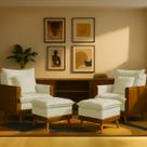 Kit 2 Poltronas Sofá Reclinável Londres com 2 Puff Banqueta Almofadado material sintético Nozes e Linho
