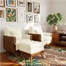 Kit 2 Poltronas Sofá Reclinável Londres com Puff Banqueta Almofadado material sintético Nozes e Linho Kit 2 Poltronas Sofá Reclinável Londres com Puff Banqueta Almofadado material sintético Nozes e Linho