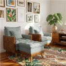 Kit 2 Poltronas Sofá Reclinável Londres com Puff Banqueta Almofadado material sintético Nozes e Linho