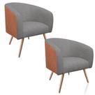 Kit 2 Poltronas Stella Corano Nozes com Linho Cinza Castanho