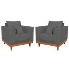 Kit 2 Poltronas Suede Com Almofadas Cinza Balaqui Decor