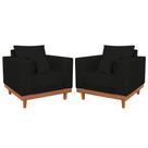Kit 2 Poltronas Suede Resistentes Base Madeira + Almofadas