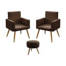 Kit 2 Poltronas Vega Com Puff Solar Para Sala de Estar Couro Marrom Aradecor