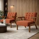 Kit 2 Poltronas Zara Capitone Tecido Boucle Moderna Decorativa Pés Em Madeira Maciça Para Sala De Estar cor:terracota
