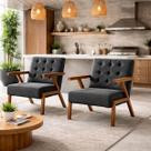 Kit 2 Poltronas Zara Tecido Linho Moderna Decorativa Braços Pés Madeira Maciça Para Sala De Estar Escritório cor:chumbo