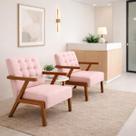 Kit 2 Poltronas Zara Tecido Linho Moderna Decorativa Braços Pés Madeira Maciça Para Sala De Estar Escritório cor:rosa