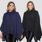 Kit 2 Poncho Feminino Tricot Liso Gola Alta Casaco Lã Inverno