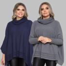 Kit 2 Poncho Feminino Tricot Liso Gola Alta Casaco Lã Inverno Kit 2 Poncho Feminino Tricot Liso Gola Alta Casaco Lã Inverno