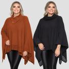 Kit 2 Poncho Feminino Tricot Liso Gola Alta Casaco Lã Inverno