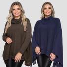 Kit 2 Poncho Feminino Tricot Liso Gola Alta Casaco Lã Inverno Kit 2 Poncho Feminino Tricot Liso Gola Alta Casaco Lã Inverno