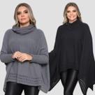 Kit 2 Poncho Feminino Tricot Liso Gola Alta Casaco Lã Inverno