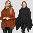 Kit 2 Poncho Feminino Tricot Liso Gola Alta Casaco Lã Inverno