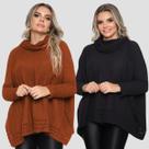 Kit 2 Poncho Feminino Tricot Liso Gola Alta Casaco Lã Inverno