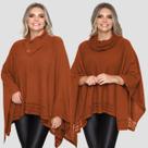 Kit 2 Poncho Feminino Tricot Liso Gola Alta Casaco Lã Inverno
