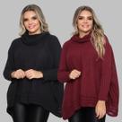 Kit 2 Poncho Feminino Tricot Liso Gola Alta Casaco Lã Inverno Kit 2 Poncho Feminino Tricot Liso Gola Alta Casaco Lã Inverno