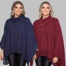Kit 2 Poncho Feminino Tricot Mousse Liso Gola Alta Casaco Lã